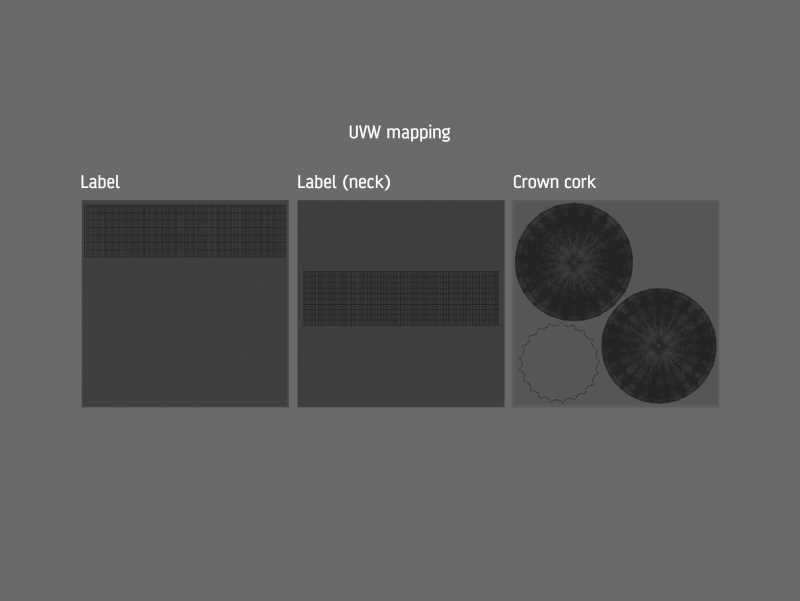 Prosecco (Frizzante) glass bottle 3D model 750ml with Crown cork and glass of fruit wine