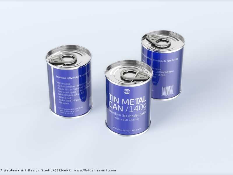 Packaging 3D model of the Tin metal can 140g with pull open
