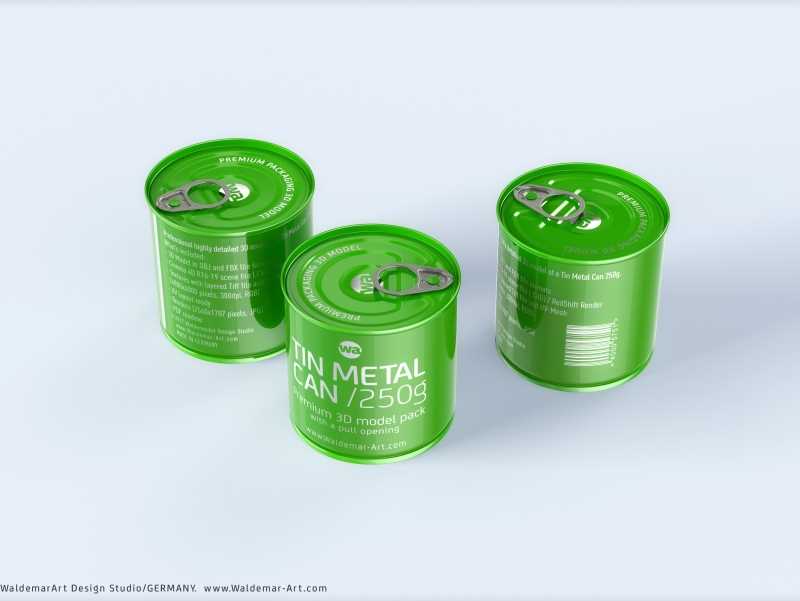 Packaging 3D model of the Tin metal can 250g with pull open