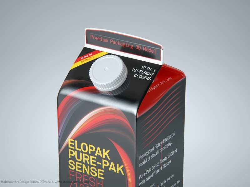 Premium 3D model of Elopak Pure-Pak Sense Fresh 1000ml with two openings