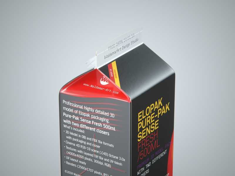 Elopak Pure-Pak Sense Fresh 500ml Carton packaging 3D model