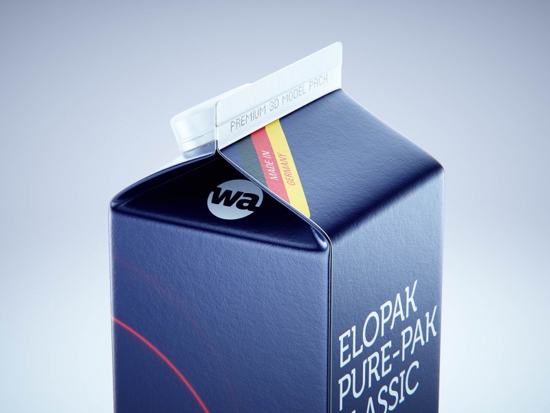 Premium milk packaging 3D model of Elopak Pure-Pak Classic 1000ml with tethered cap TwistFlip 29