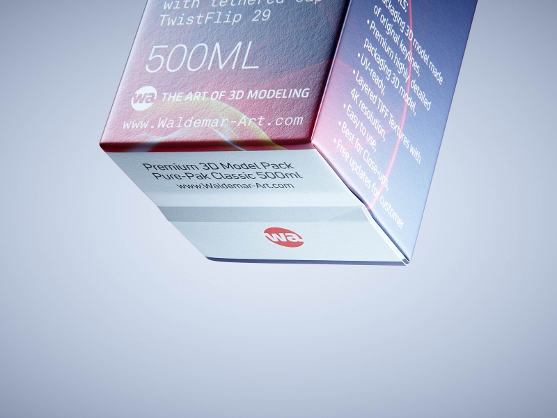 Premium milk packaging 3D model of Elopak Pure-Pak Classic 500ml with tethered cap TwistFlip 29