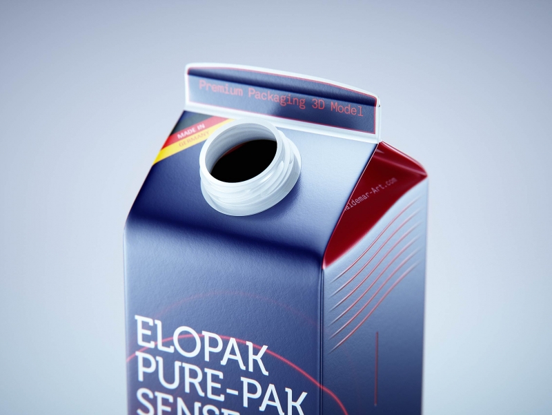 Premium carton packaging 3D model of Elopak Pure-Pak Sense 1000ml with tethered cap TwistFlip 34