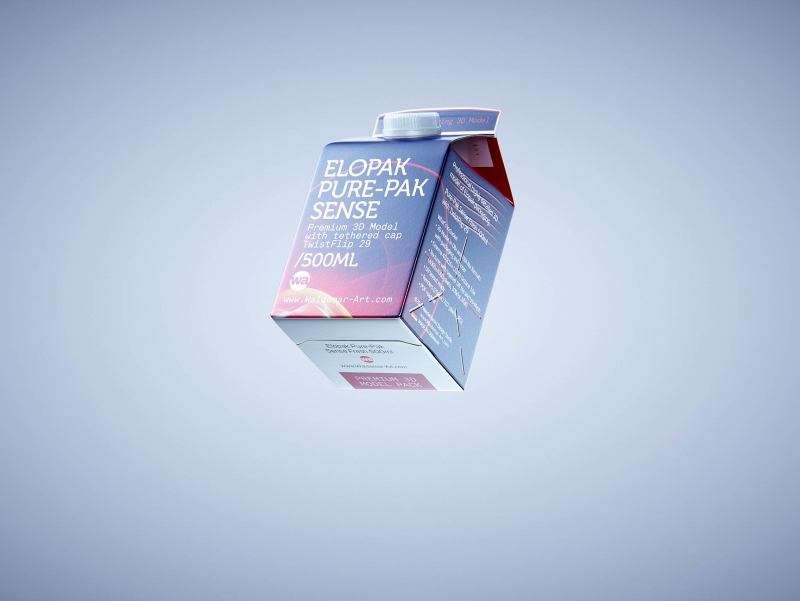 Premium milk packaging 3D model of Elopak Pure-Pak Sense 500ml with tethered cap TwistFlip 29