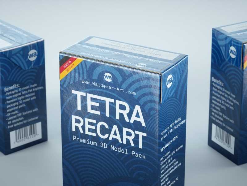 Tetra Pack Recart 340, 390 and 440ml carton packaging 3D model pak