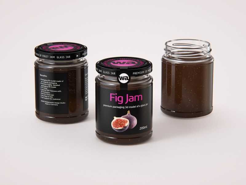 Fig Jam Glass Jar 200ml packaging 3d model