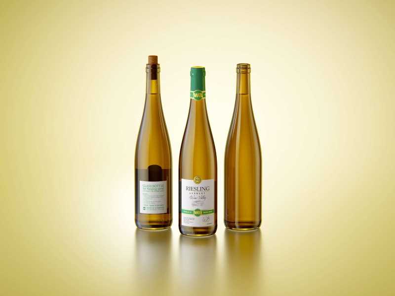 Riesling wine bottle 750ml with a cork and labels Premium 3D model pack