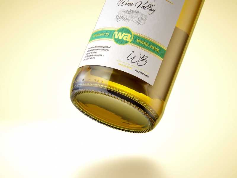 Riesling wine bottle 750ml with a cork and labels Premium 3D model pack