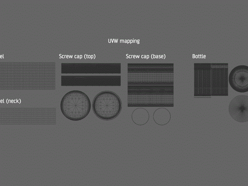 3D model of a wine bottle 750ml for Riesling wine with screw cap and a glass of wine