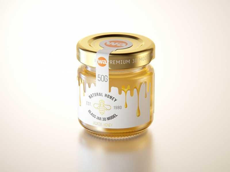 Set of x3 Acacia Honey Glass Jar 50g packaging 3d model