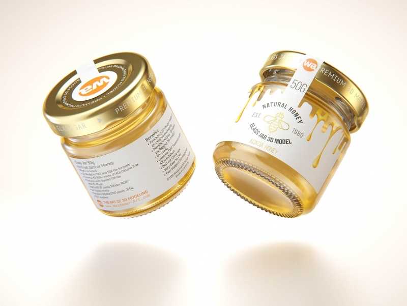 Set of x3 Acacia Honey Glass Jar 50g packaging 3d model