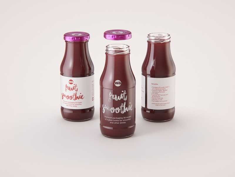 Smoothie/Juice Glass Bottle 250ml packaging 3D model pack