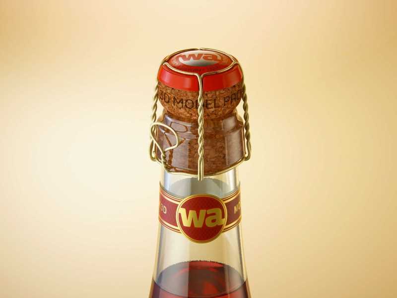 Spumante/Lambrusco/Secco bottle 750ml 3D model with Champagne cork and glass of sparkling wine