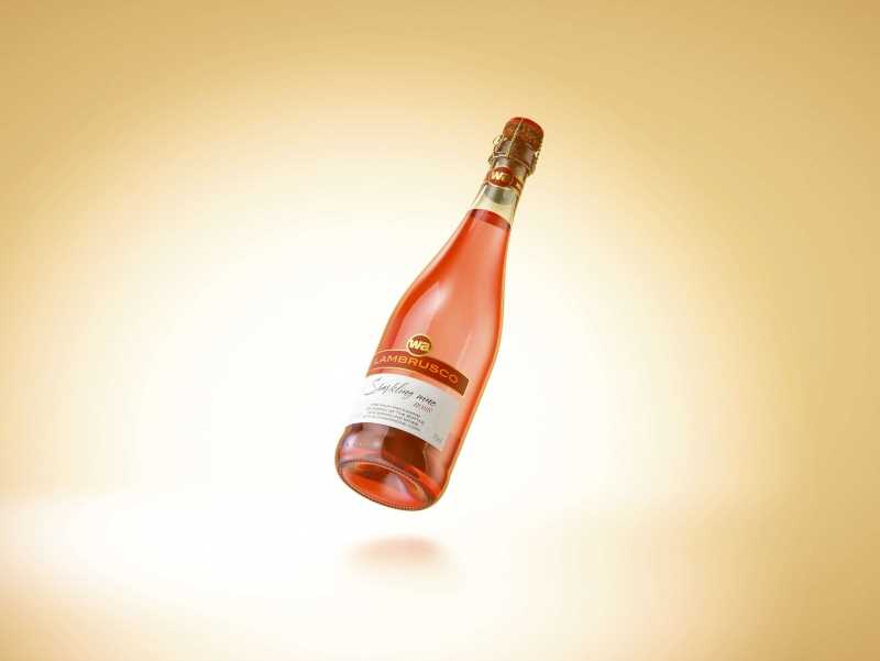 Spumante/Lambrusco/Secco bottle 750ml 3D model with Champagne cork and glass of sparkling wine