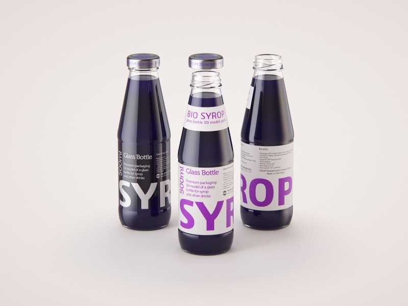 Syrup/Juice Glass Bottle 500ml packaging 3D model pack