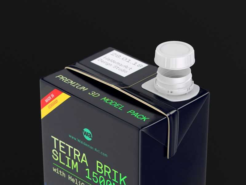 Tetra Pack Brick Slim 1500ml with HeliCap 23 Premium package 3D model pak