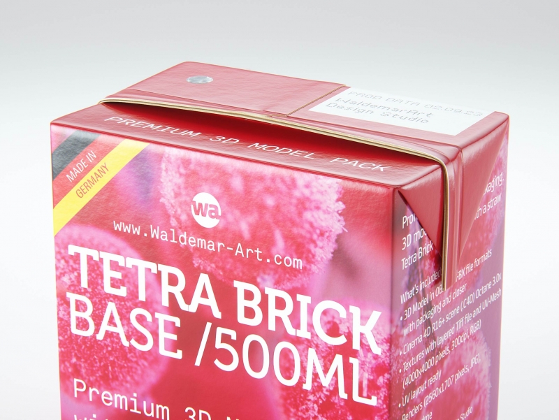 Tetra Pack Brick Base 500ml with and without a packed straw premium carton packaging 3d model
