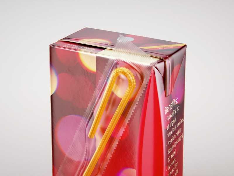 Tetra Brick Base Leaf 250ml with a Straw packaging 3d model pak