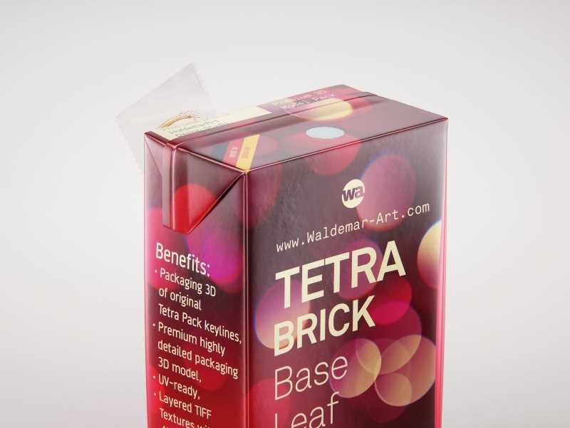 Tetra Brick Base Leaf 250ml with a Straw packaging 3d model pak