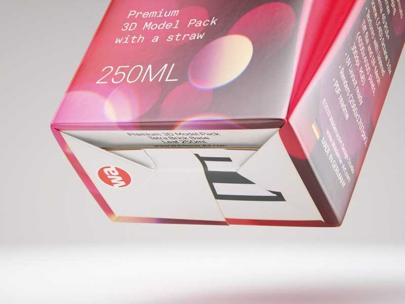 Tetra Brick Base Leaf 250ml with a Straw packaging 3d model pak