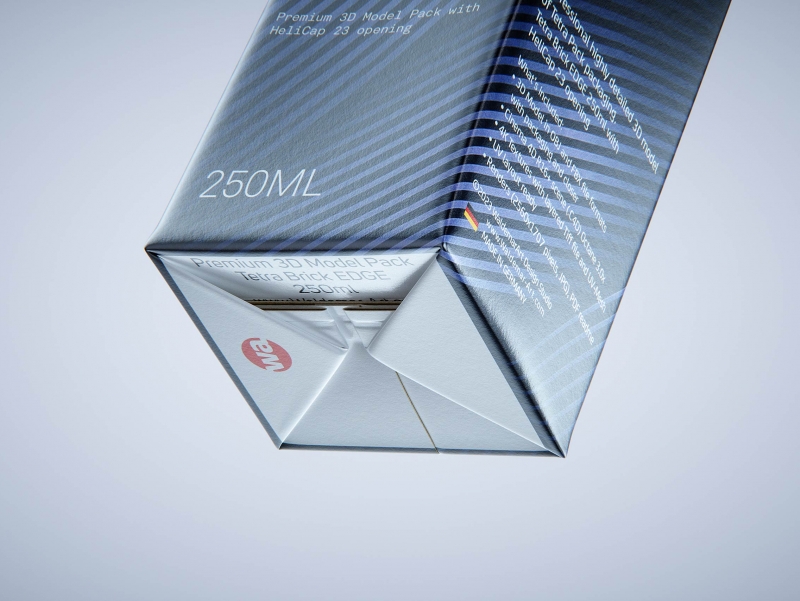 Tetra Pack Brick Edge 250ml 3D packaging model pak with HeliCap23 opening