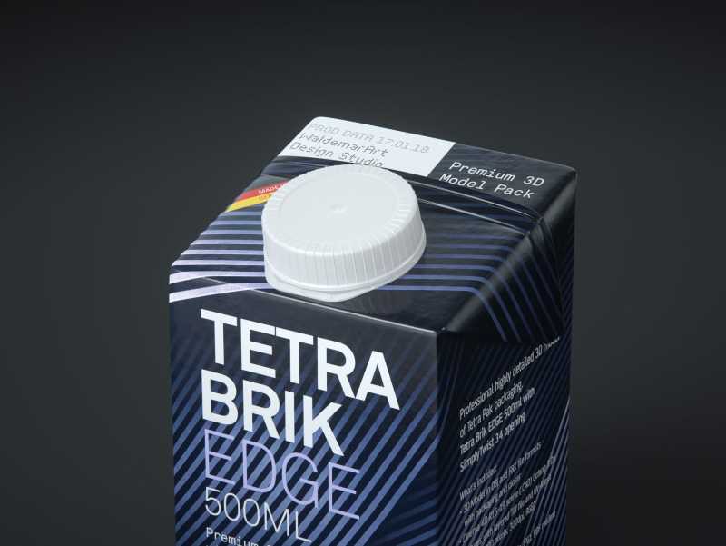 Tetra Pack Brick EDGE 500ml Premium packaging 3D model pak with SimplyTwist34 closer