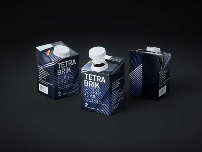 Tetra Pack Brick EDGE 500ml Premium packaging 3D model pak with SimplyTwist34 closer