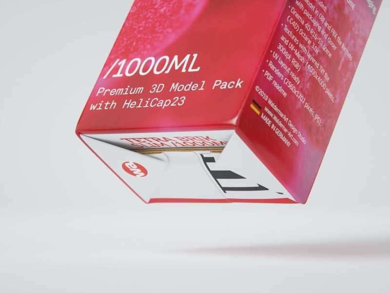 Tetra Pack Brik Slim 1000ml with Helicap23 Premium packaging 3D model pak