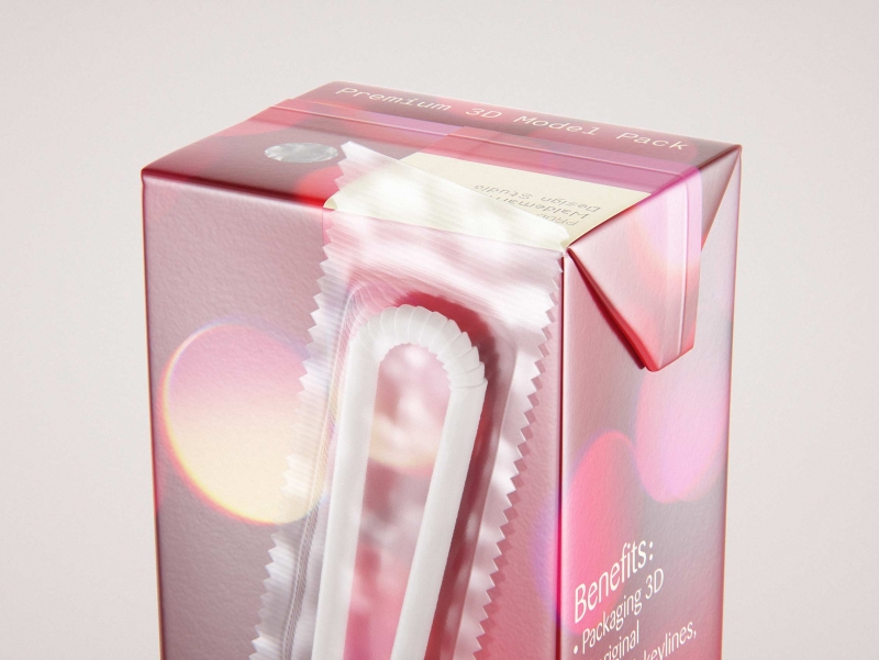 Tetra Pack Brick Slim 200ml with Pull Tab and a packaged straw package 3d model pak