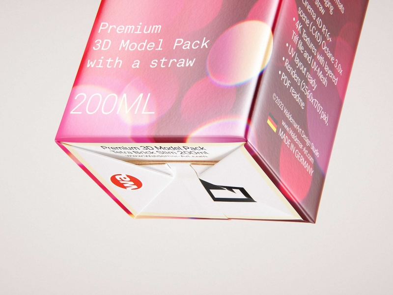 Tetra Pack Brick Slim 200ml with Pull Tab and a packaged straw package 3d model pak