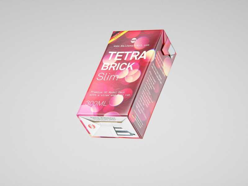 Tetra Pack Brick Slim 300ml with a Straw and Pull Tab packaging 3D model pak