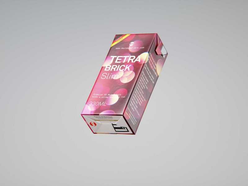Tetra Pack Brick Slim 330ml with a Straw and Pull Tab packaging 3D model pak