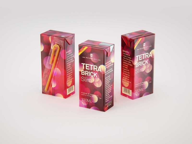 Tetra Pack Brick Slim 330ml with a Straw and Pull Tab packaging 3D model pak
