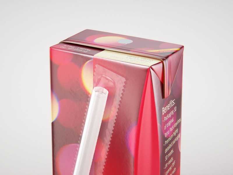 Tetra Pack Brick Slim Leaf 125ml with a Straw packaging 3D model pak
