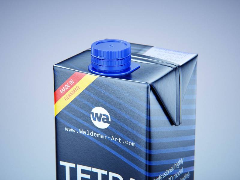 Tetra Pack Brik Square 1000ml packaging with tethered cap HeliCap26 Pro premium 3d model