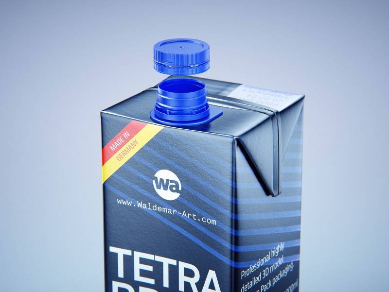 Tetra Pack Brik Square 1000ml packaging with tethered cap HeliCap26 Pro premium 3d model