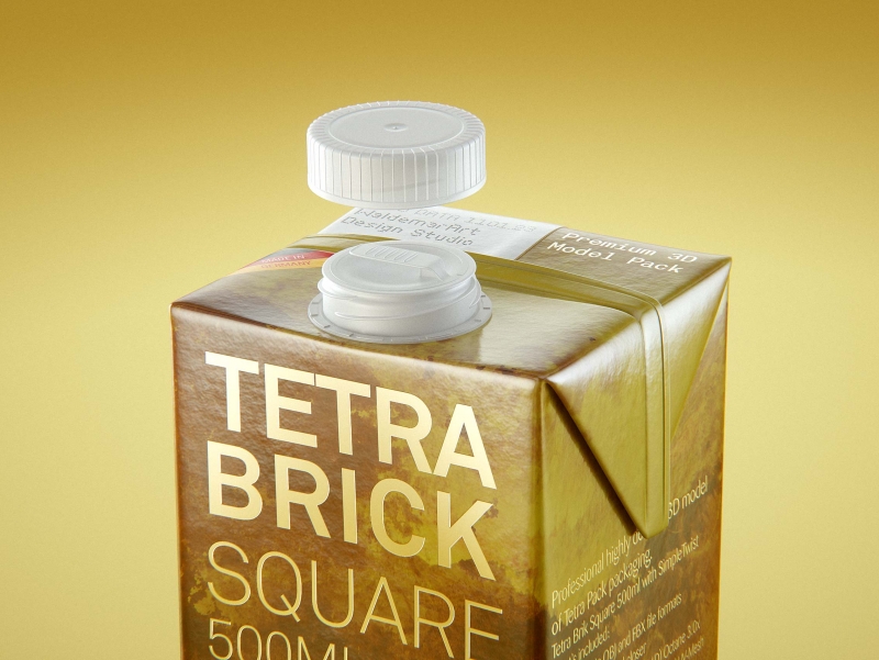 Tetra Brick Square 500ml with SimplyTwist closer premium packaging 3D model