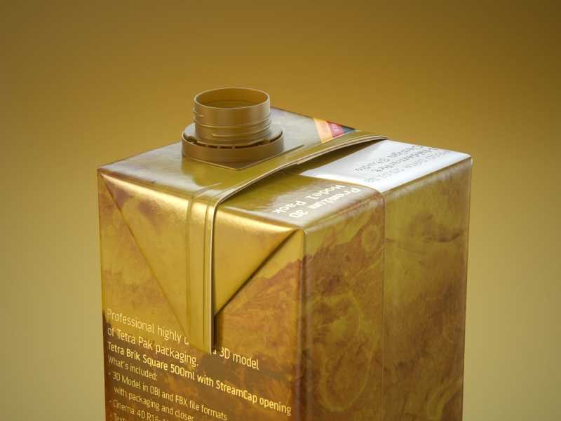 Tetra Pack Brick Square 500ml with StreamCap Premium 3D model pak