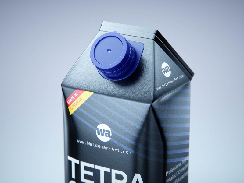 Premium packaging 3d model of Tetra Pak Gemina Crystal 1000ml with tethered cap HeliCap 26 Pro