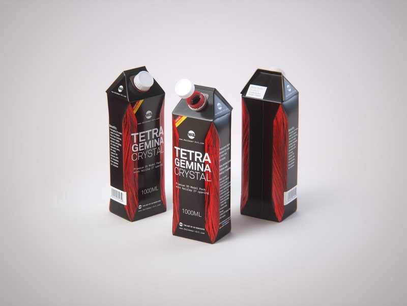 Tetra Pack Gemina Base Crystal 1000ml with HeliCap 27 Premium packaging 3d model pak.