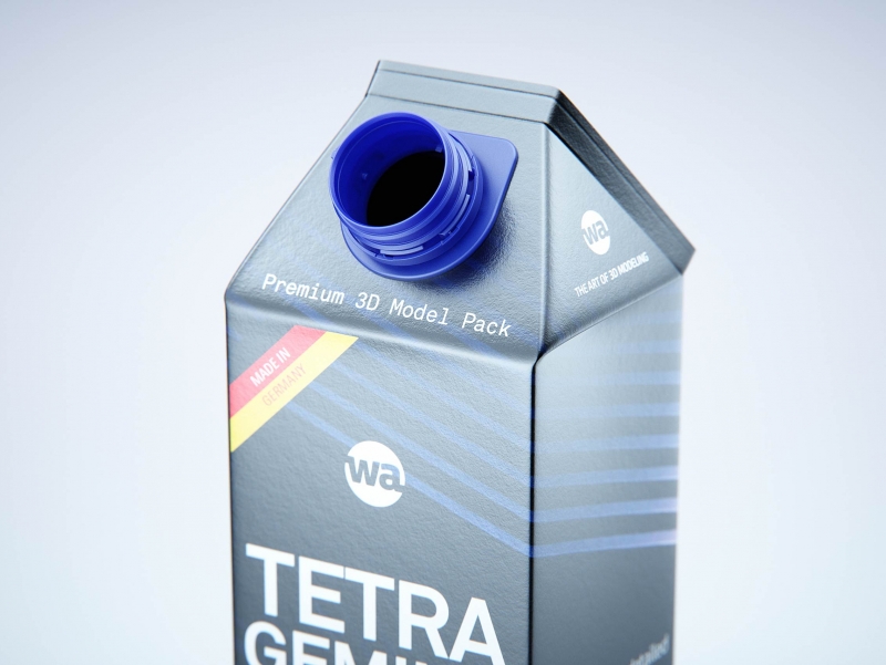 Premium carton packaging 3D model of Tetra Gemina Square 1000ml with tethered cap HeliCap 26 Pro