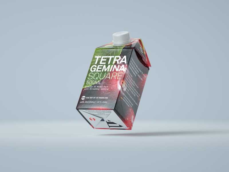 3D model pak of Tetra Pack Gemina Square 500ml package with StreamCap opening
