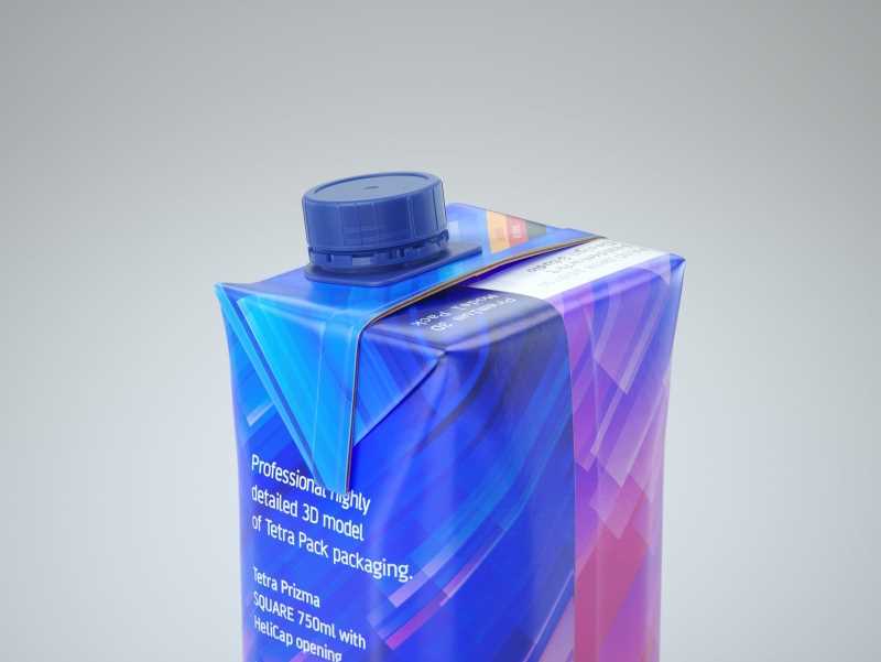 Tetra Pack Prisma Square 750ml Premium 3d model pak with HeliCap closure