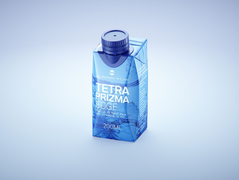Premium packaging 3d model of Tetra Pack Prisma EDGE 200ml with tethered cap DreamCap 26 Pro
