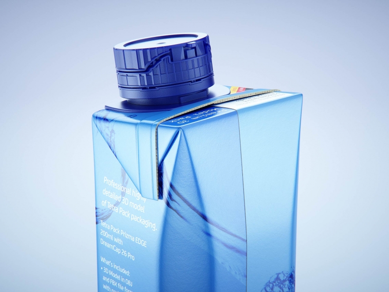 Premium packaging 3d model of Tetra Pack Prisma EDGE 200ml with tethered cap DreamCap 26 Pro