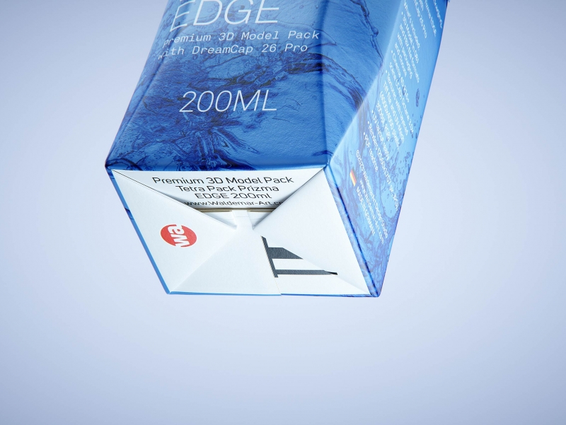 Premium packaging 3d model of Tetra Pack Prisma EDGE 200ml with tethered cap DreamCap 26 Pro