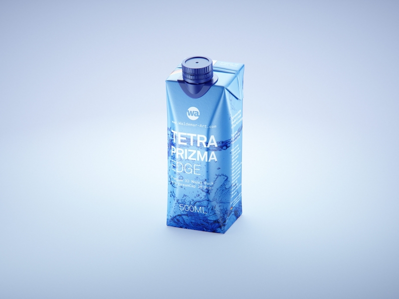 Premium packaging 3d model of Tetra Pack Prisma EDGE 500ml with tethered cap DreamCap 26 Pro