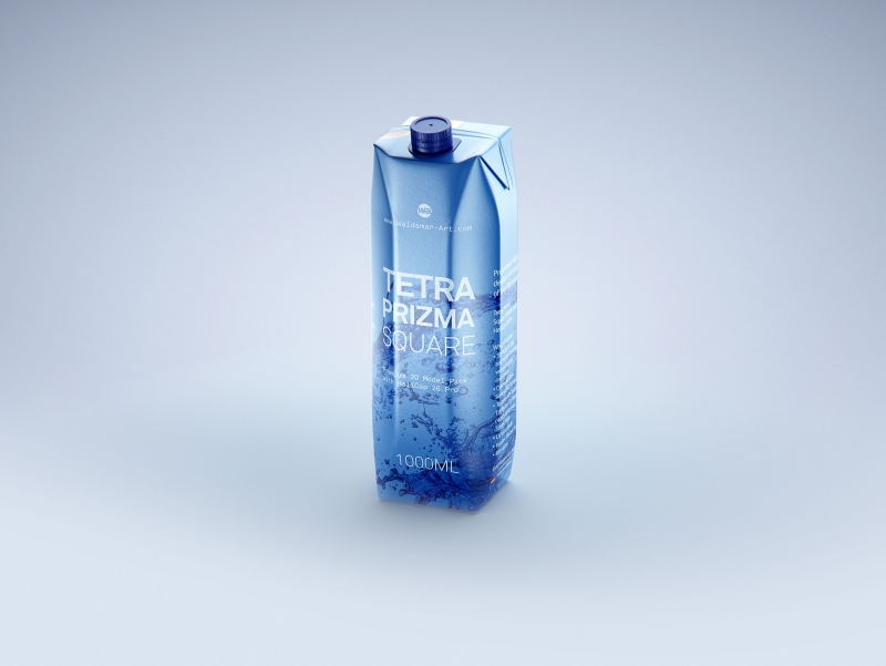 Premium packaging 3d model of Tetra Pack Prisma Square 1000ml with tethered cap HeliCap 26 Pro