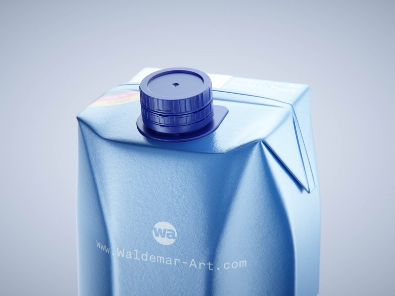 Premium packaging 3d model of Tetra Pack Prisma Square 1000ml with tethered cap HeliCap 26 Pro